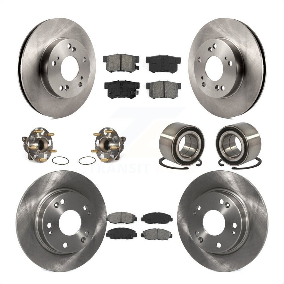 Front Rear Wheel Hub Bearings Assembly Disc Brake Rotors And Semi-Metallic Pads Kit (10Pc) For Honda Civic KBB-106809 by Transit Auto