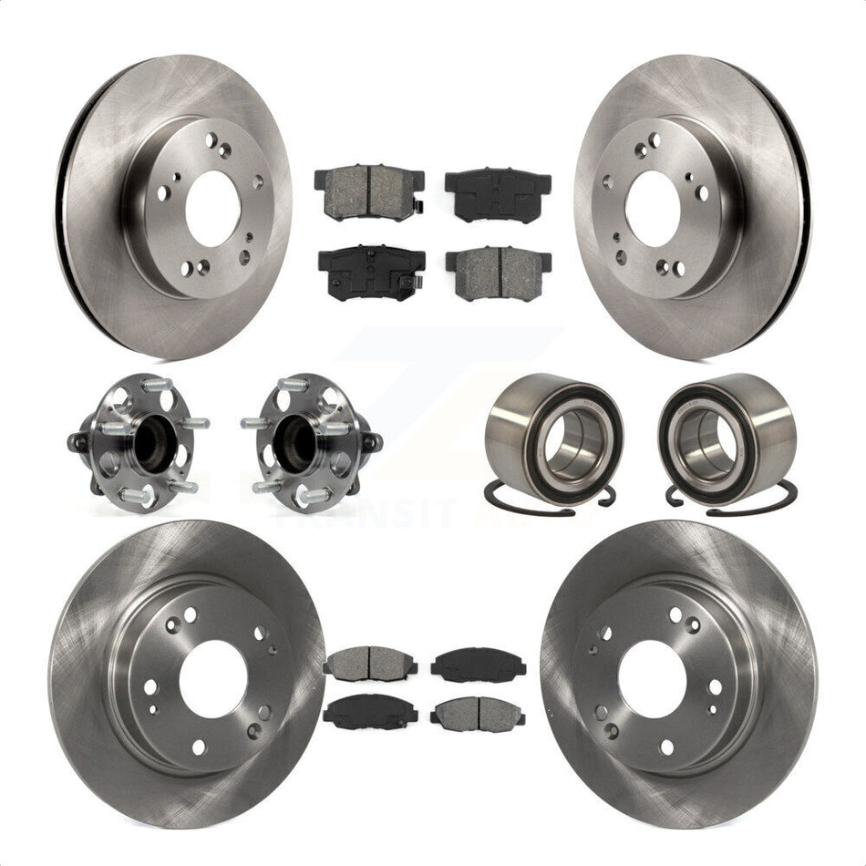 Front Rear Wheel Hub Bearings Assembly Disc Brake Rotors And Semi-Metallic Pads Kit (10Pc) For 2013-2014 Honda Civic LX with Manual transmission KBB-106811 by Transit Auto