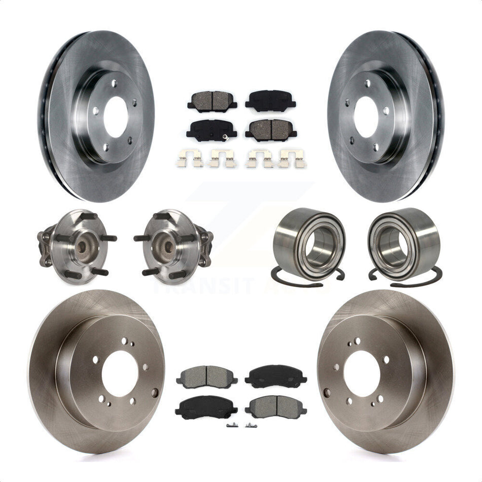 Front Rear Wheel Hub Bearings Assembly Disc Brake Rotors And Semi-Metallic Pads Kit (10Pc) For 2013 Mitsubishi Outlander FWD with 3.0L KBB-106826 by Transit Auto