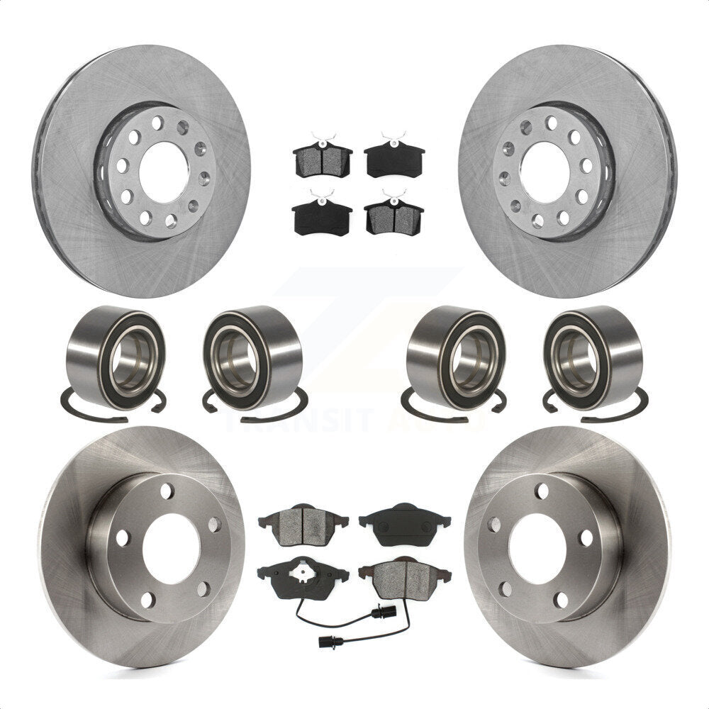 Front Rear Wheel Bearings Disc Brake Rotors And Semi-Metallic Pads Kit (10Pc) For 2000 Volkswagen Passat 2.8L with Naturally Aspirated KBB-106853 by Transit Auto