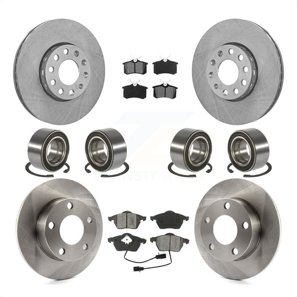 Front Rear Wheel Bearings Disc Brake Rotors And Semi-Metallic Pads Kit (10Pc) For 2000 Volkswagen Passat 2.8L with Naturally Aspirated KBB-106853 by Transit Auto