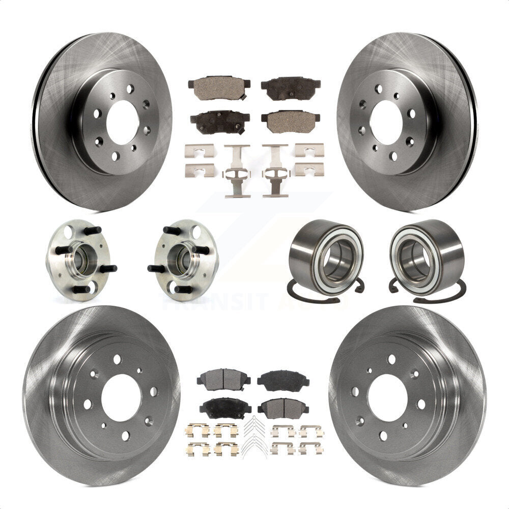 Front Rear Wheel Hub Bearings Assembly Disc Brake Rotors And Ceramic Pads Kit (10Pc) For 1994 Honda Civic del Sol VTEC with rear brakes KBB-106921 by Transit Auto