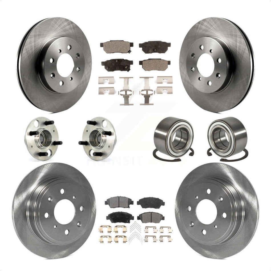 Front Rear Wheel Hub Bearings Assembly Disc Brake Rotors And Ceramic Pads Kit (10Pc) For 1994 Honda Civic del Sol VTEC with rear brakes KBB-106921 by Transit Auto