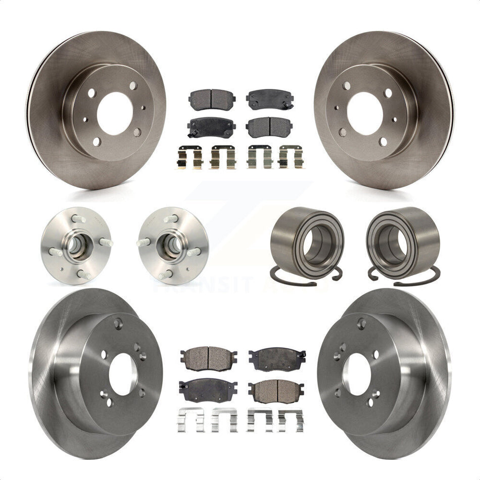 Front Rear Wheel Hub Bearings Assembly Disc Brake Rotors And Ceramic Pads Kit (10Pc) For 2006 Hyundai Accent Hatchback with Non-ABS KBB-106981 by Transit Auto
