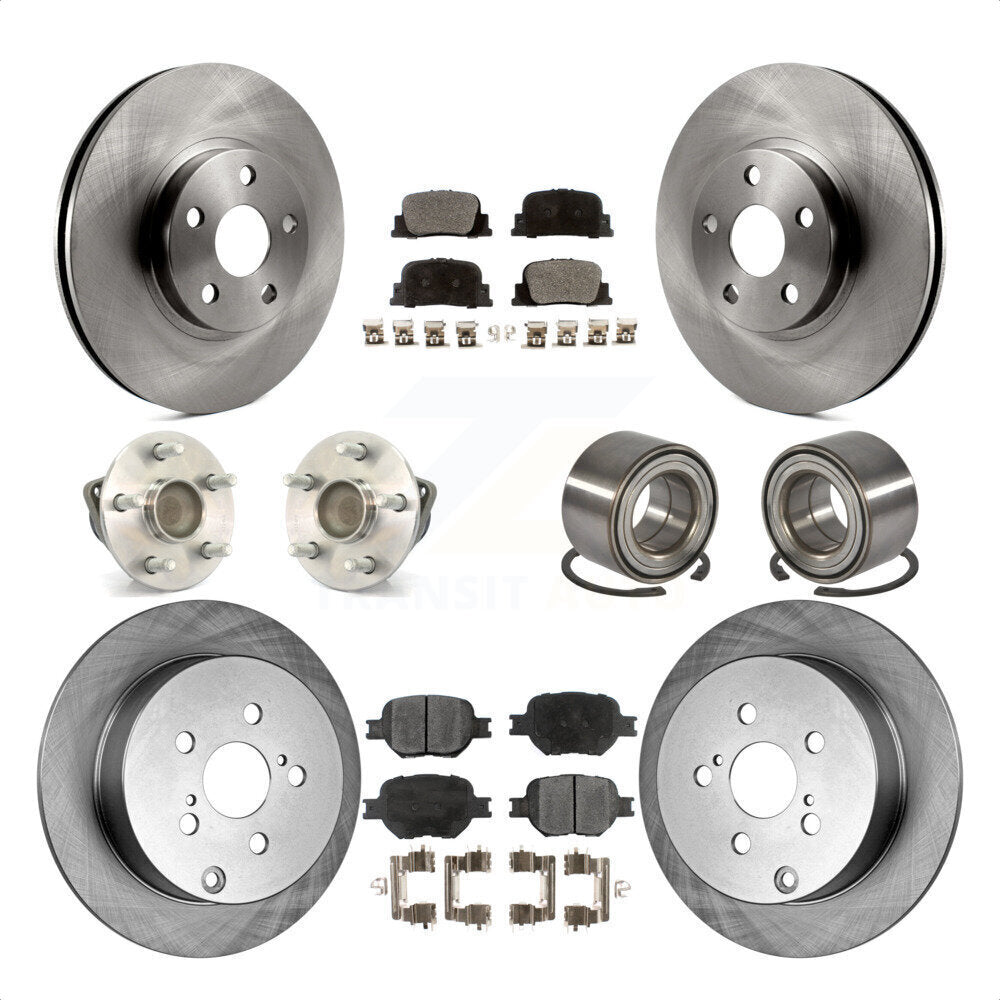 Front Rear Wheel Hub Bearings Assembly Disc Brake Rotors And Ceramic Pads Kit (10Pc) For 2005-2010 Scion tC KBB-107057 by Transit Auto