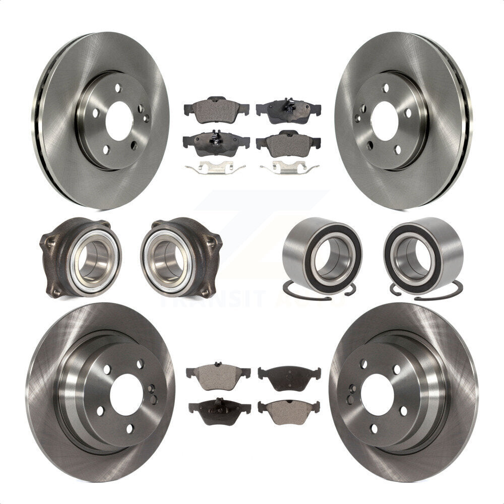 Front Rear Wheel Hub Bearings Assembly Disc Brake Rotors And Ceramic Pads Kit (10Pc) For Mercedes-Benz E320 With Solid Rotor KBB-107131 by Transit Auto