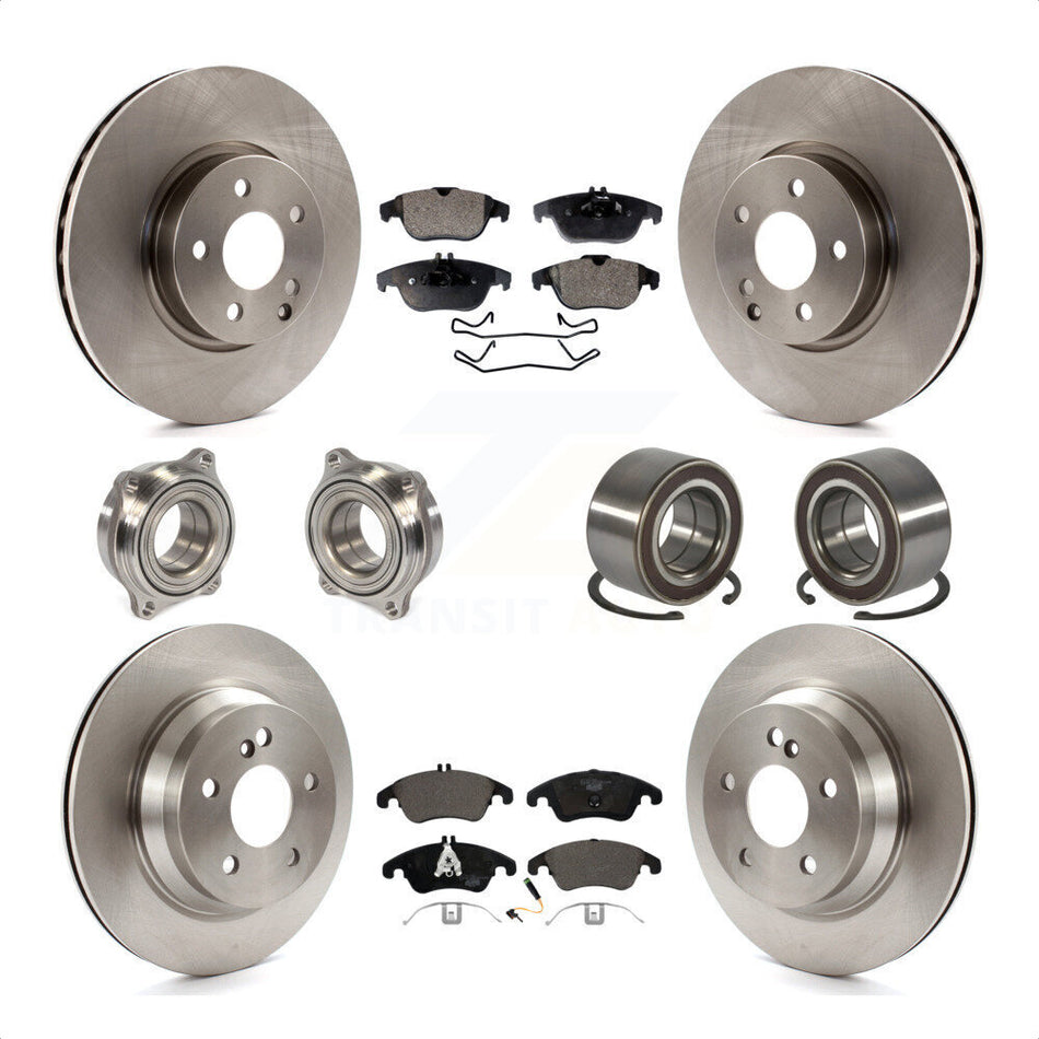 Front Rear Wheel Hub Bearings Assembly Disc Brake Rotors And Ceramic Pads Kit (10Pc) For 2014 Mercedes-Benz E350 Convertible Coupe With 322mm Diameter Rotor KBB-107141 by Transit Auto