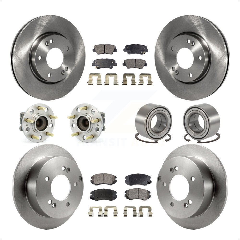 Front Rear Wheel Hub Bearings Assembly Disc Brake Rotors And Ceramic Pads Kit (10Pc) For 2010 Hyundai Sonata 2.4L KBB-107155 by Transit Auto