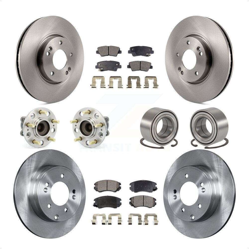 Front Rear Wheel Hub Bearings Assembly Disc Brake Rotors And Ceramic Pads Kit (10Pc) For 2010 Hyundai Sonata 3.3L KBB-107160 by Transit Auto