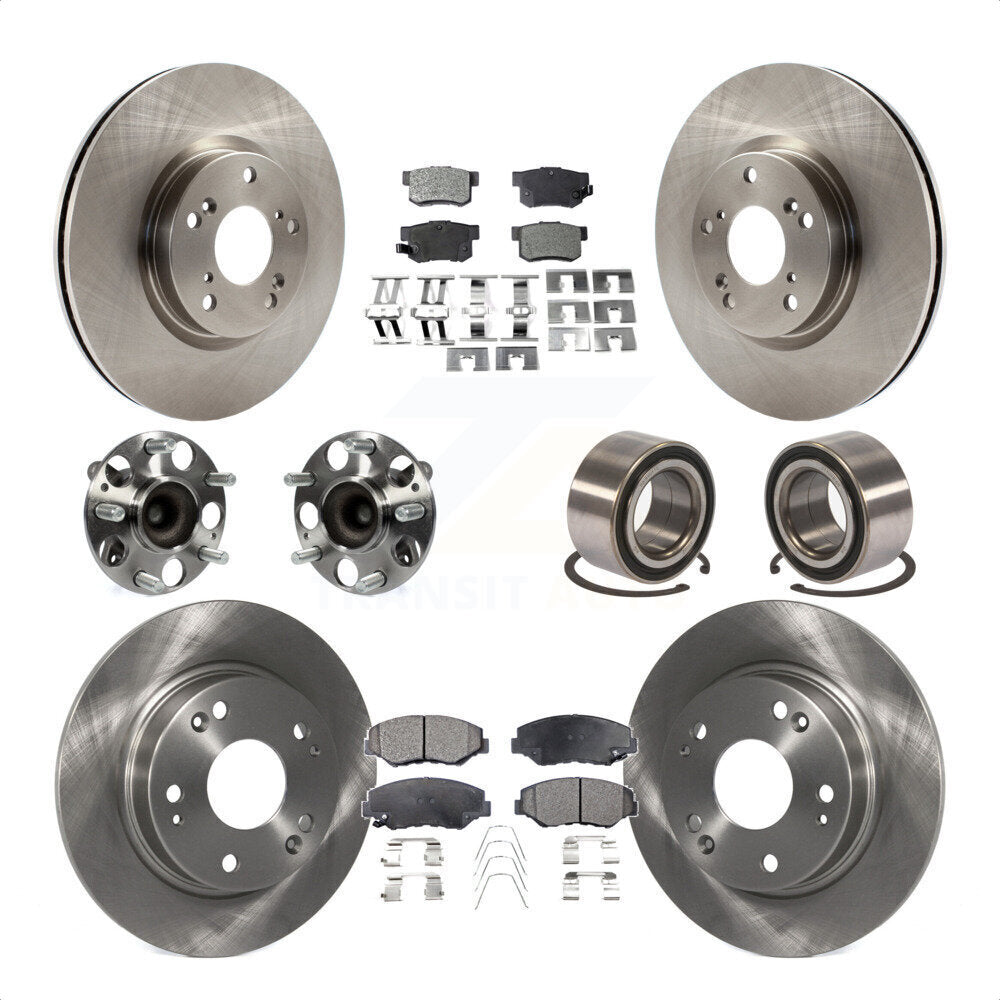 Front Rear Wheel Hub Bearings Assembly Disc Brake Rotors And Ceramic Pads Kit (10Pc) For Honda Civic KBB-107183 by Transit Auto