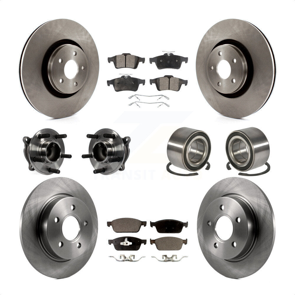 Front Rear Wheel Hub Bearings Assembly Disc Brake Rotors And Ceramic Pads Kit (10Pc) For Ford Focus Without Active Park Assist KBB-107188 by Transit Auto