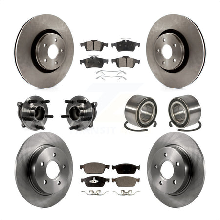 Front Rear Wheel Hub Bearings Assembly Disc Brake Rotors And Ceramic Pads Kit (10Pc) For Ford Focus Without Active Park Assist KBB-107188 by Transit Auto