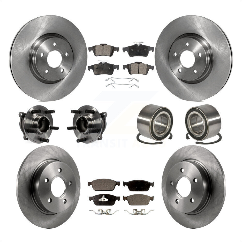 Front Rear Wheel Hub Bearings Assembly Disc Brake Rotors And Ceramic Pads Kit (10Pc) For 2013 Ford Focus ST Without Active Park Assist KBB-107189 by Transit Auto