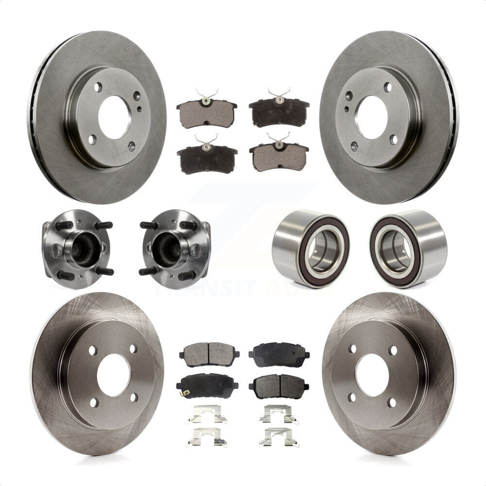 Front Rear Wheel Hub Bearings Assembly Disc Brake Rotors And Ceramic Pads Kit (10Pc) For 2014-2018 Ford Fiesta S Titanium SE KBB-107196 by Transit Auto