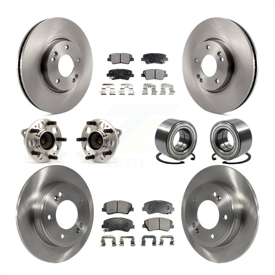 Front Rear Wheel Hub Bearings Assembly Disc Brake Rotors And Ceramic Pads Kit (10Pc) For 2015 Hyundai Veloster Tech RE FLEX SE KBB-107198 by Transit Auto