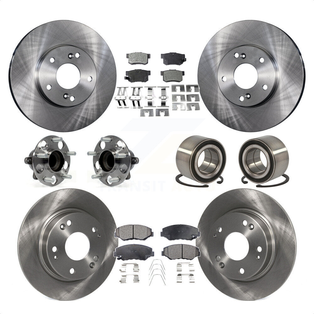 Front Rear Wheel Hub Bearings Assembly Disc Brake Rotors And Ceramic Pads Kit (10Pc) For Honda Civic KBB-107219 by Transit Auto