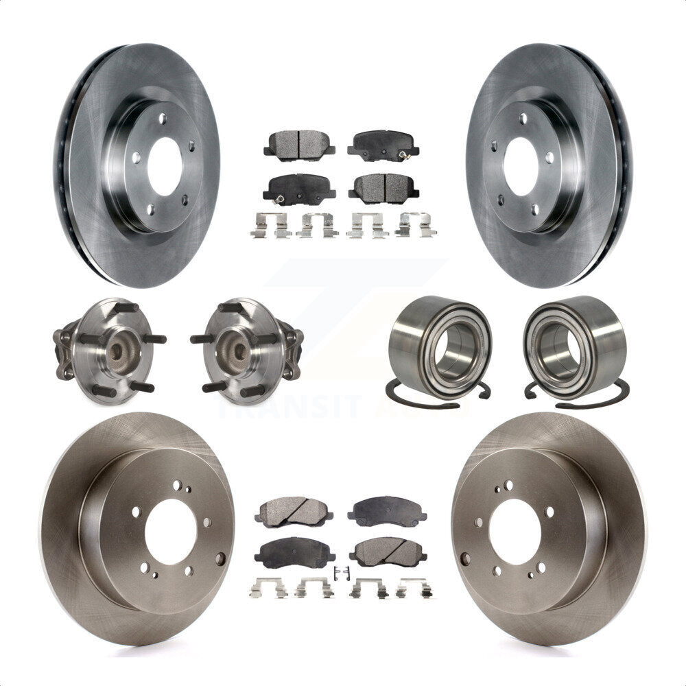 Front Rear Wheel Hub Bearings Assembly Disc Brake Rotors And Ceramic Pads Kit (10Pc) For 2013 Mitsubishi Outlander FWD with 3.0L KBB-107236 by Transit Auto