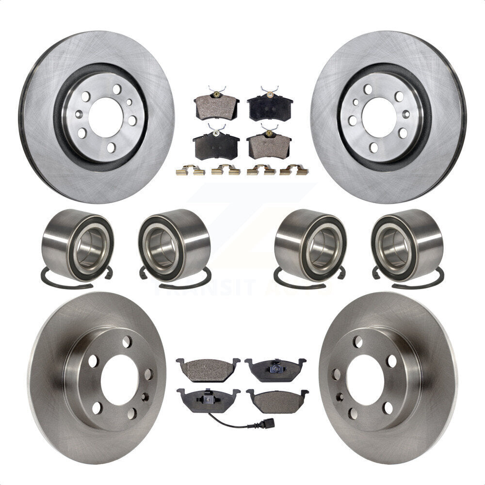 Front Rear Wheel Bearings Disc Brake Rotors And Ceramic Pads Kit (10Pc) For 2004 Volkswagen Golf 2.0L 1.9L KBB-107254 by Transit Auto