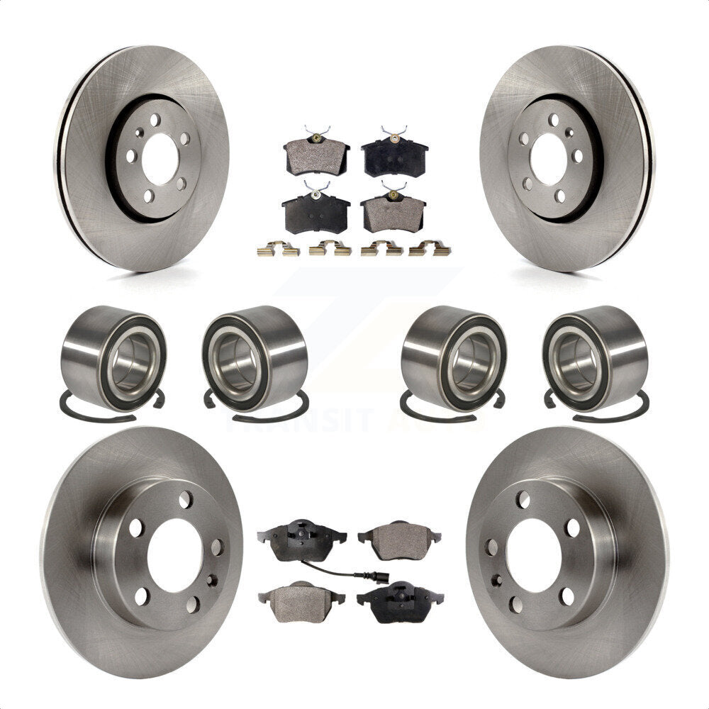 Front Rear Wheel Bearings Disc Brake Rotors And Ceramic Pads Kit (10Pc) For 2004 Volkswagen Golf 2.8L 1.8L KBB-107255 by Transit Auto