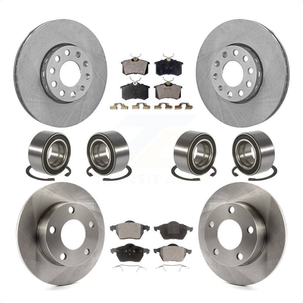 Front Rear Wheel Bearings Disc Brake Rotors And Ceramic Pads Kit (10Pc) For 2000 Volkswagen Passat 2.8L with Naturally Aspirated KBB-107259 by Transit Auto