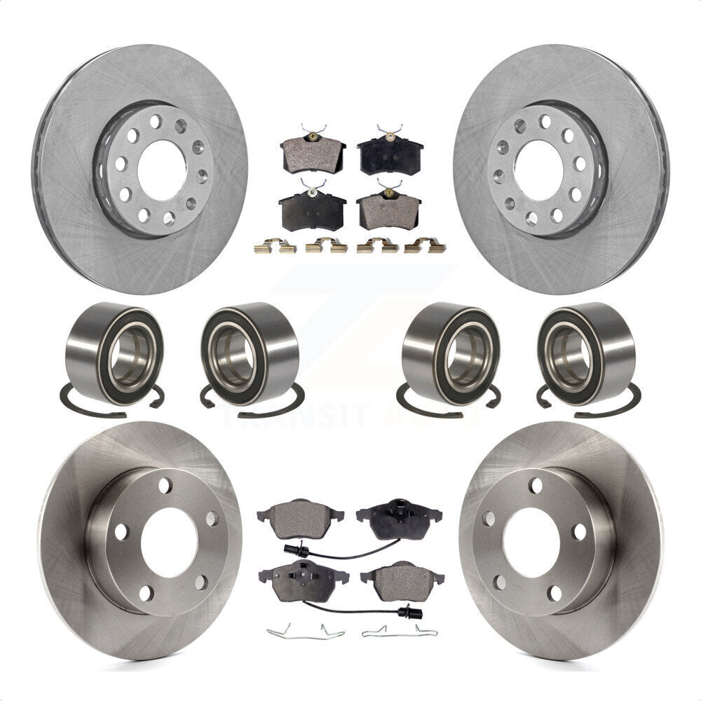 Front Rear Wheel Bearings Disc Brake Rotors And Ceramic Pads Kit (10Pc) For 2000 Volkswagen Passat 2.8L with Naturally Aspirated KBB-107261 by Transit Auto