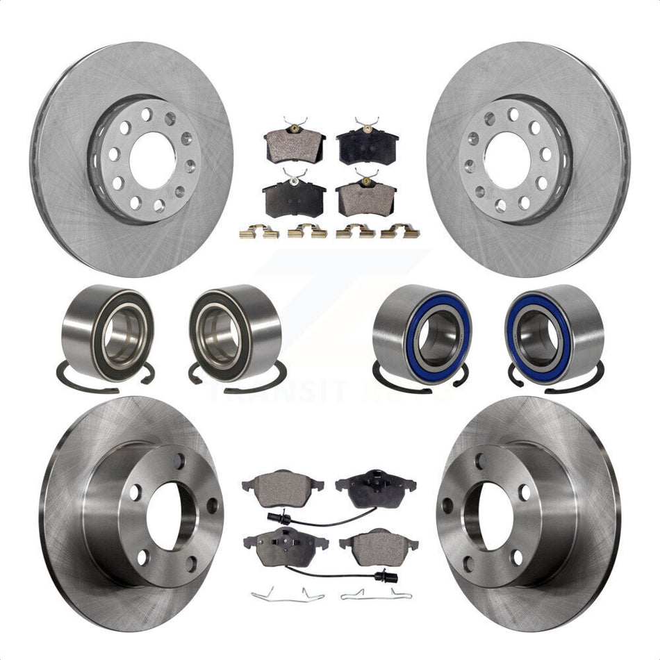 Front Rear Wheel Bearings Disc Brake Rotors And Ceramic Pads Kit (10Pc) For 2000 Volkswagen Passat 1.8L with Turbocharged KBB-107267 by Transit Auto