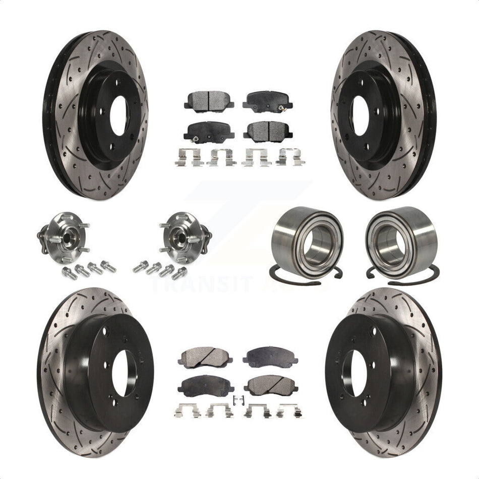 Front Rear Wheel Hub Bearings Assembly Coated Disc Brake Rotors And Semi-Metallic Pads Kit (10Pc) For 2013 Mitsubishi Outlander AWD with 3.0L Without 7 Passenger Seating KBB-107350 by Transit Auto