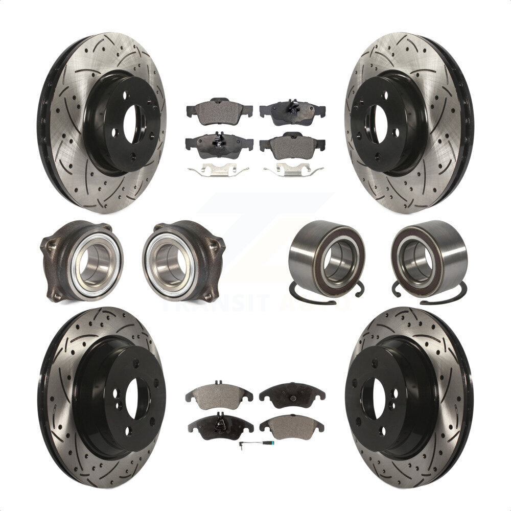 Front Rear Wheel Hub Bearings Assembly Coated Disc Brake Rotors And Semi-Metallic Pads Kit (10Pc) For Mercedes-Benz E350 E400 With 322mm Diameter Rotor KBB-107361 by Transit Auto