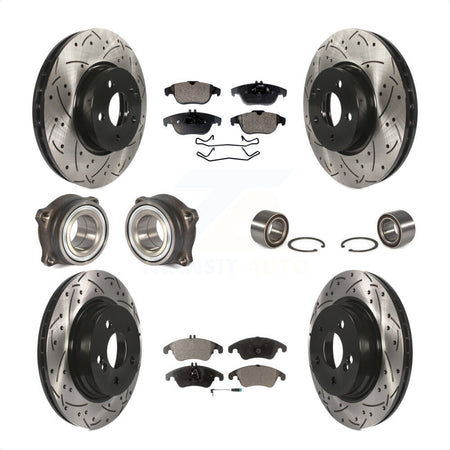 Front Rear Wheel Hub Bearings Assembly Coated Disc Brake Rotors And Semi-Metallic Pads Kit (10Pc) For Mercedes-Benz E350 With 322mm Diameter Rotor KBB-107362 by Transit Auto