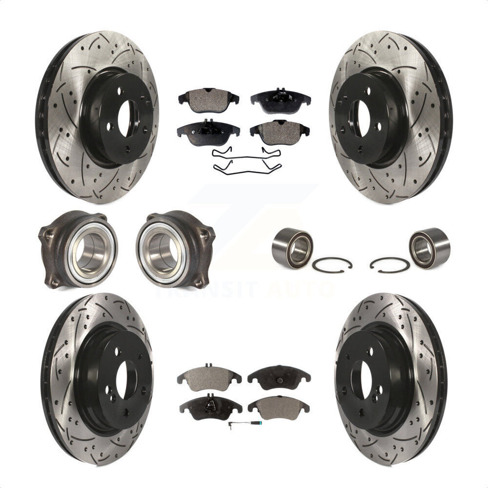Front Rear Wheel Hub Bearings Assembly Coated Disc Brake Rotors And Semi-Metallic Pads Kit (10Pc) For Mercedes-Benz E350 With 322mm Diameter Rotor KBB-107362 by Transit Auto