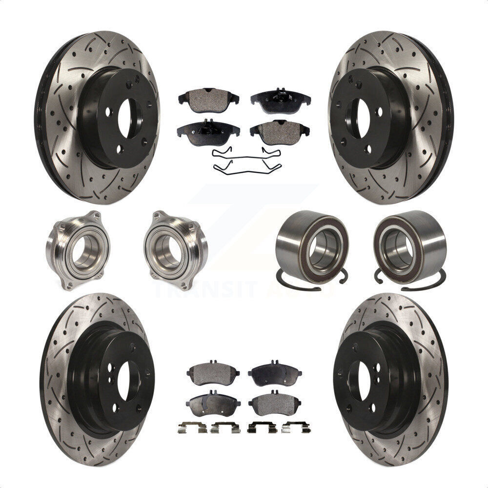 Front Rear Wheel Hub Bearings Assembly Coated Disc Brake Rotors And Semi-Metallic Pads Kit (10Pc) For Mercedes-Benz C300 KBB-107363 by Transit Auto