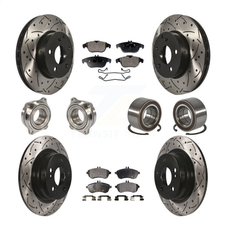 Front Rear Wheel Hub Bearings Assembly Coated Disc Brake Rotors And Semi-Metallic Pads Kit (10Pc) For Mercedes-Benz C300 KBB-107363 by Transit Auto