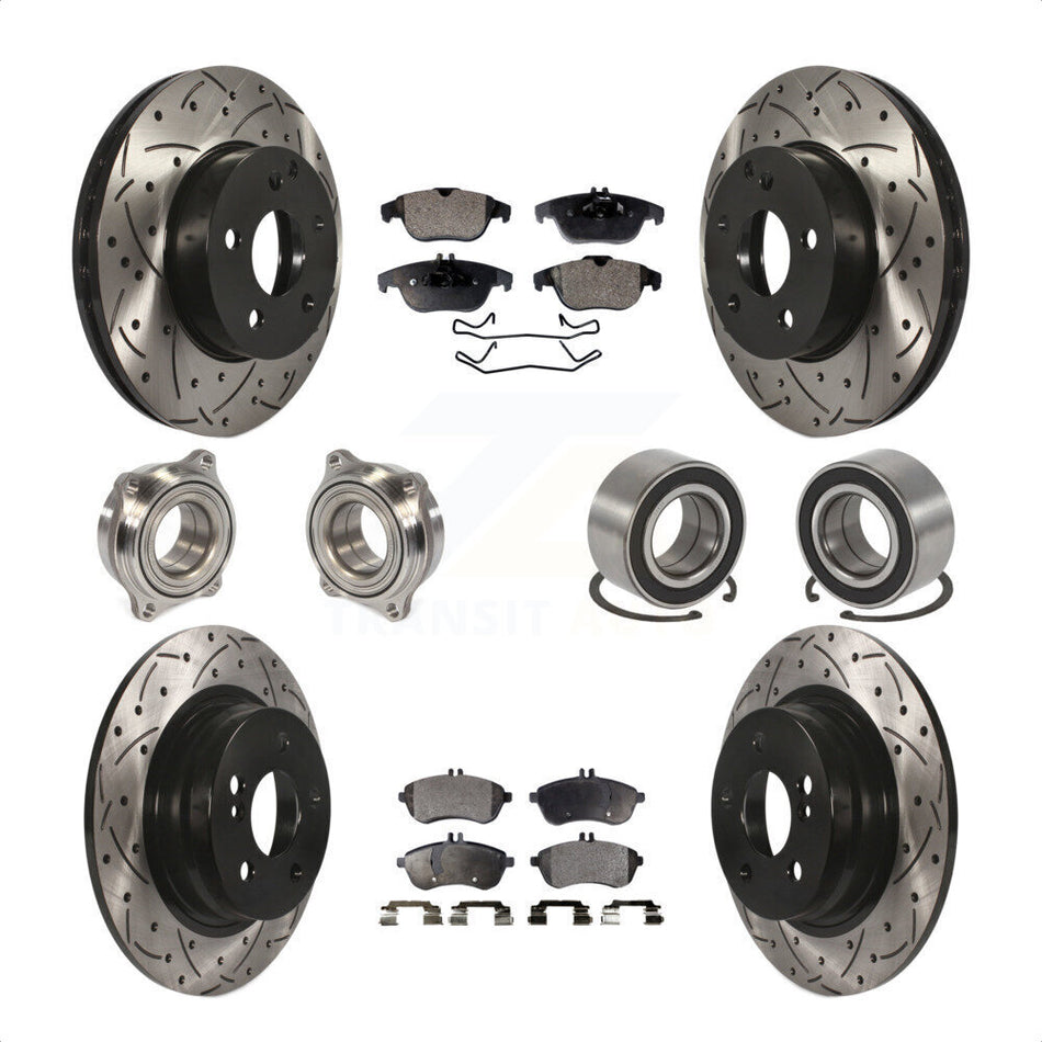 Front Rear Wheel Hub Bearings Assembly Coated Disc Brake Rotors And Semi-Metallic Pads Kit (10Pc) For 2010-2010 Mercedes-Benz C300 C250 AWD KBB-107366 by Transit Auto