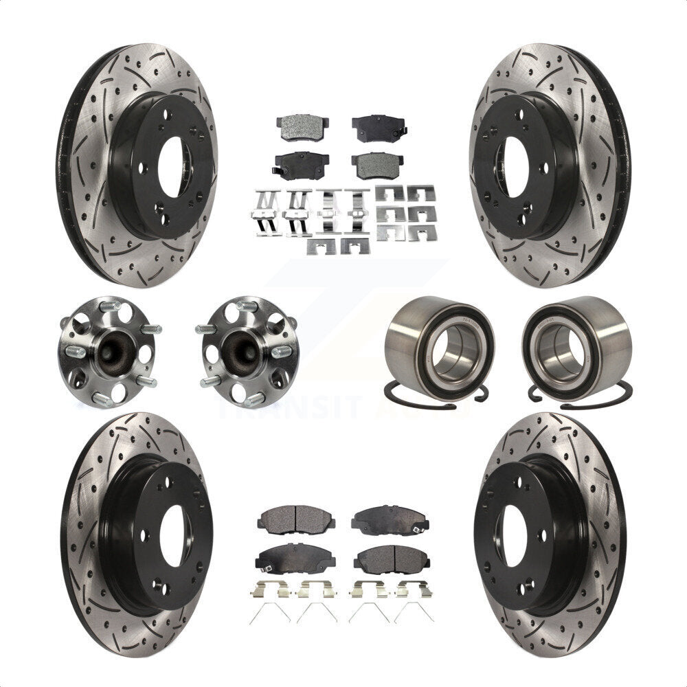 Front Rear Wheel Hub Bearings Assembly Coated Disc Brake Rotors And Semi-Metallic Pads Kit (10Pc) For 2012 Honda Civic LX Vehicles Manufactured In Canada KBB-107375 by Transit Auto