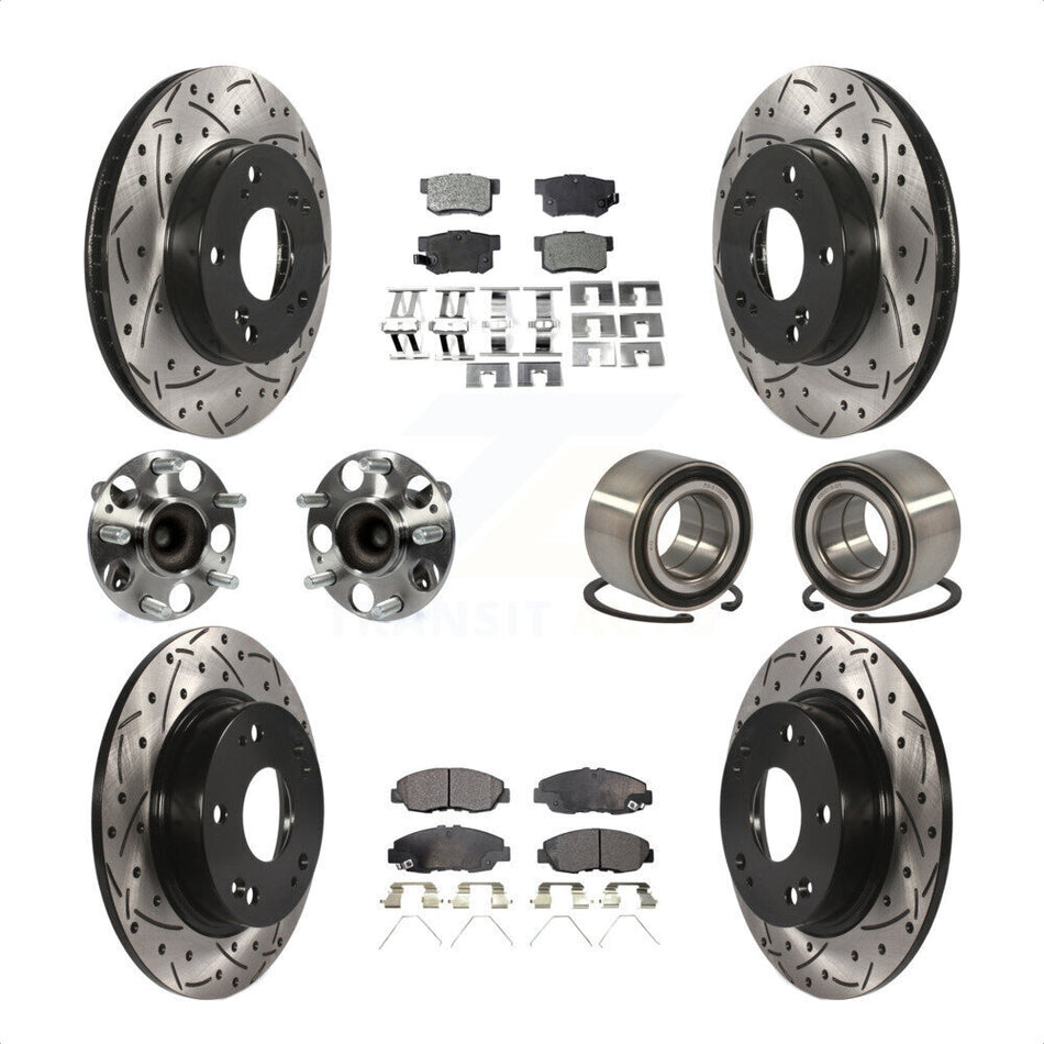 Front Rear Wheel Hub Bearings Assembly Coated Disc Brake Rotors And Semi-Metallic Pads Kit (10Pc) For 2012 Honda Civic LX Vehicles Manufactured In Canada KBB-107375 by Transit Auto