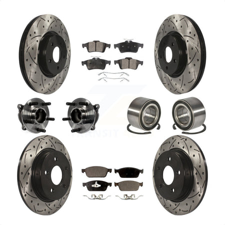 Front Rear Wheel Hub Bearings Assembly Coated Disc Brake Rotors And Semi-Metallic Pads Kit (10Pc) For 2013 Ford Focus ST Without Active Park Assist KBB-107379 by Transit Auto