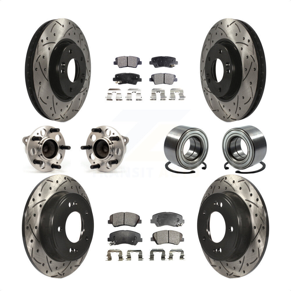 Front Rear Wheel Hub Bearings Assembly Coated Disc Brake Rotors And Semi-Metallic Pads Kit (10Pc) For 2015 Hyundai Veloster Tech RE FLEX SE KBB-107383 by Transit Auto