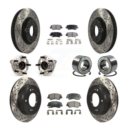Front Rear Wheel Hub Bearings Assembly Coated Disc Brake Rotors And Semi-Metallic Pads Kit (10Pc) For 2015 Hyundai Veloster Tech RE FLEX SE KBB-107383 by Transit Auto
