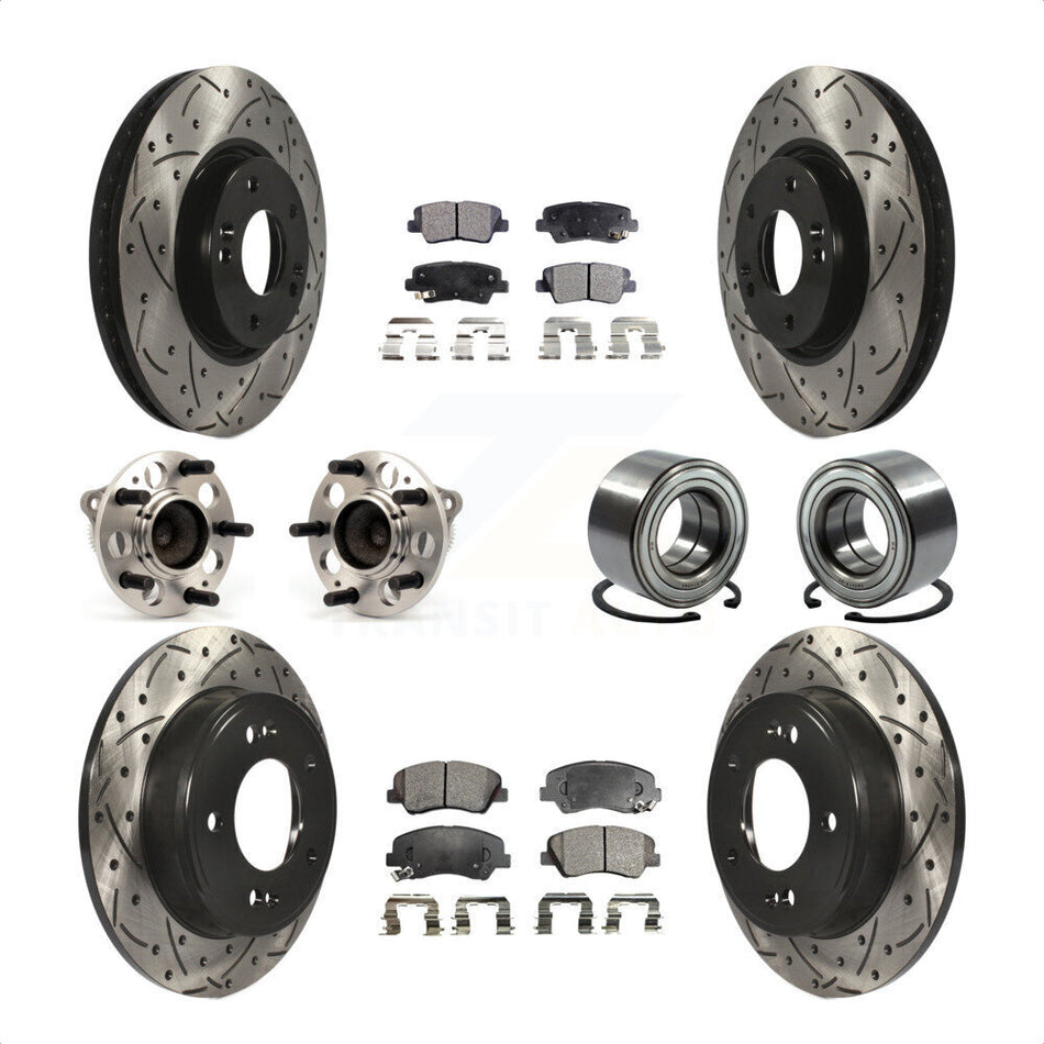 Front Rear Wheel Hub Bearings Assembly Coated Disc Brake Rotors And Semi-Metallic Pads Kit (10Pc) For 2015 Hyundai Veloster Tech RE FLEX SE KBB-107383 by Transit Auto