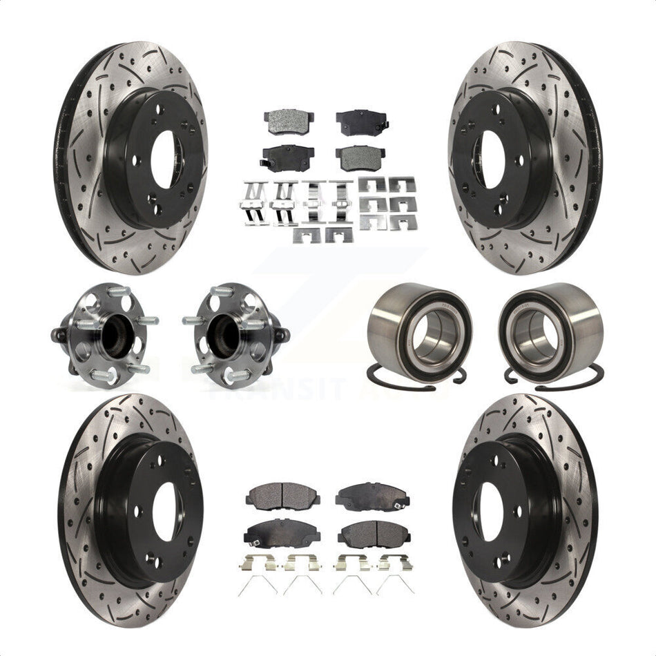 Front Rear Wheel Hub Bearings Assembly Coated Disc Brake Rotors And Semi-Metallic Pads Kit (10Pc) For 2013-2014 Honda Civic LX with Manual transmission KBB-107403 by Transit Auto