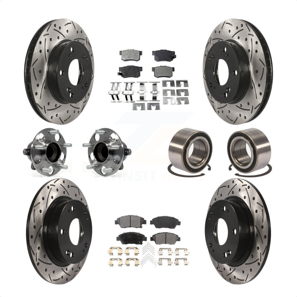 Front Rear Wheel Hub Bearings Assembly Coated Disc Brake Rotors And Semi-Metallic Pads Kit (10Pc) For 2015 Acura ILX 1.5L KBB-107406 by Transit Auto
