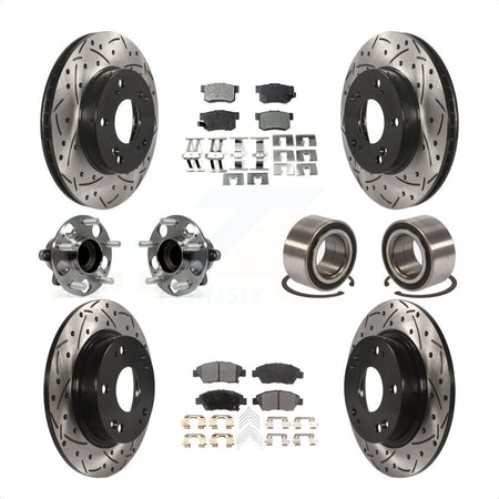 Front Rear Wheel Hub Bearings Assembly Coated Disc Brake Rotors And Semi-Metallic Pads Kit (10Pc) For 2015 Acura ILX 1.5L KBB-107406 by Transit Auto
