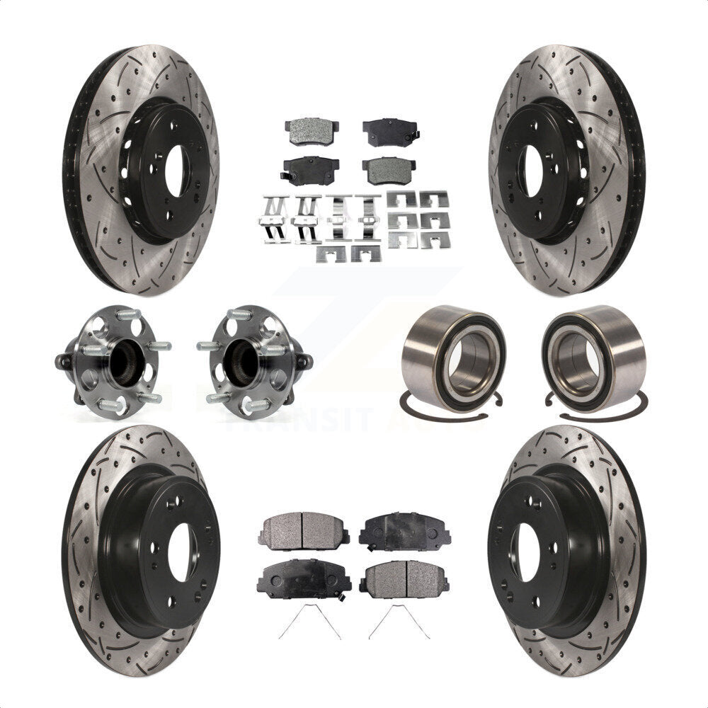 Front Rear Wheel Hub Bearings Assembly Coated Disc Brake Rotors And Semi-Metallic Pads Kit (10Pc) For 2016 Acura ILX KBB-107407 by Transit Auto