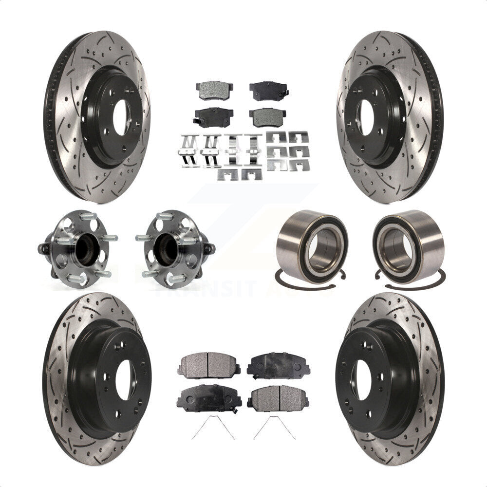 Front Rear Wheel Hub Bearings Assembly Coated Disc Brake Rotors And Semi-Metallic Pads Kit (10Pc) For 2017-2018 Acura ILX KBB-107408 by Transit Auto