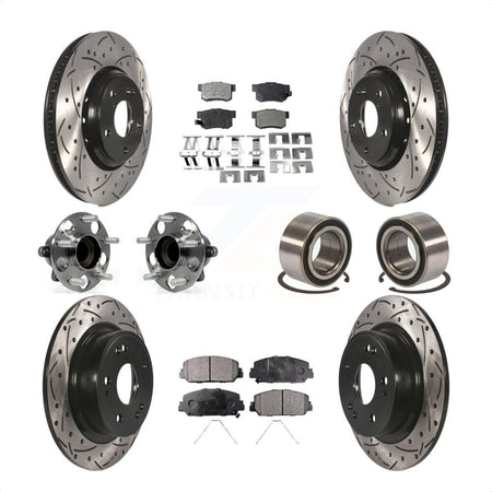 Front Rear Wheel Hub Bearings Assembly Coated Disc Brake Rotors And Semi-Metallic Pads Kit (10Pc) For 2017-2018 Acura ILX KBB-107408 by Transit Auto