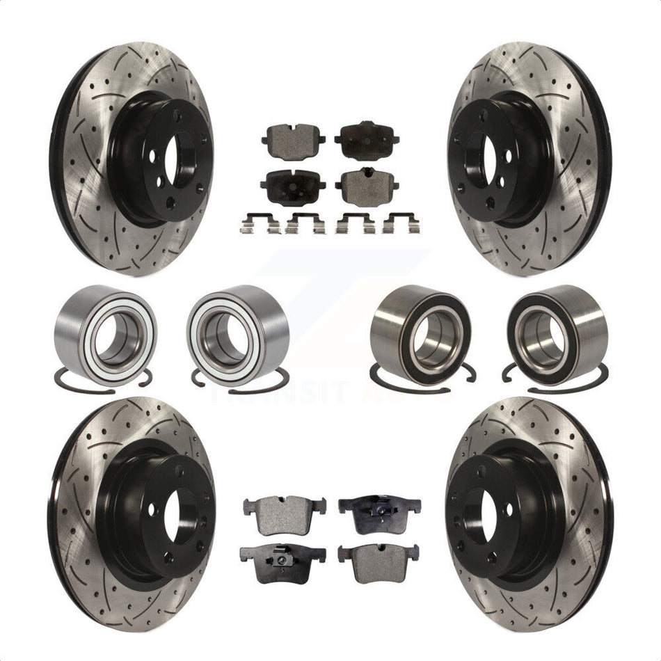 Front Rear Wheel Bearings Coated Disc Brake Rotors And Semi-Metallic Pads Kit (10Pc) For 2012 BMW X3 From 10 11 KBB-107422 by Transit Auto