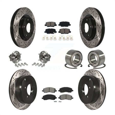 Front Rear Wheel Hub Bearings Assembly Coated Disc Brake Rotors And Semi-Metallic Pads Kit (10Pc) For 2013 Mitsubishi Outlander AWD with 3.0L Without 7 Passenger Seating KBB-107449 by Transit Auto