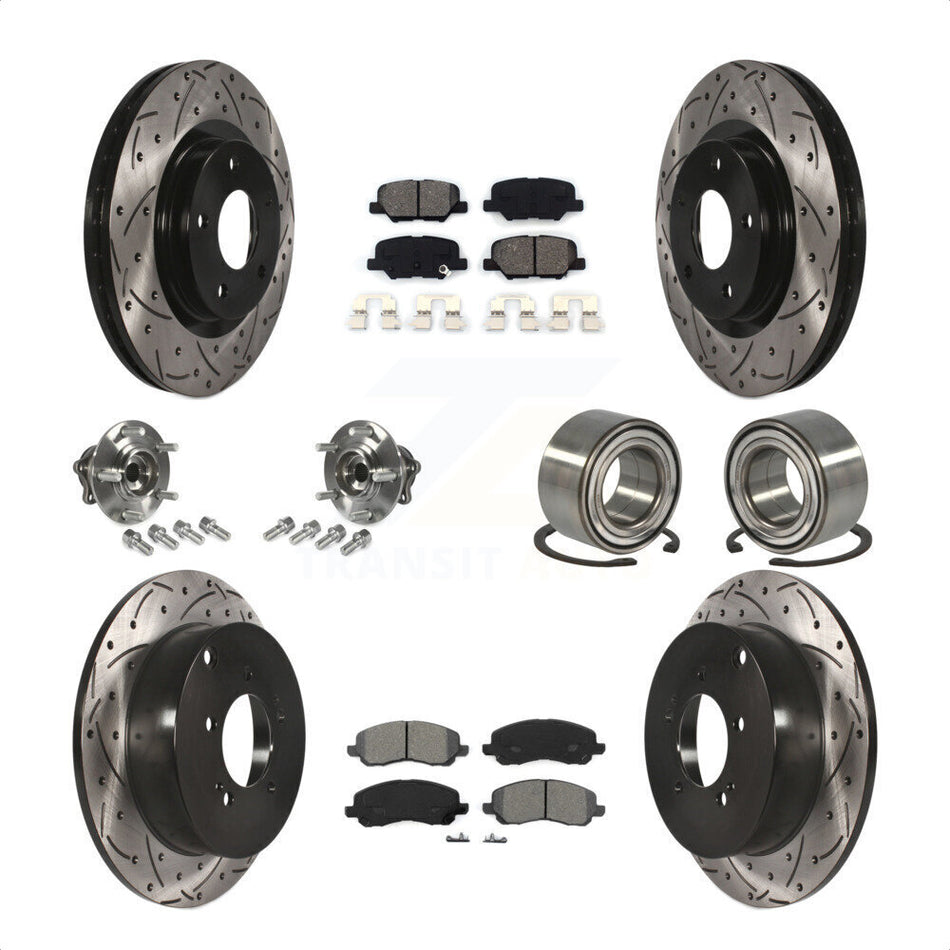Front Rear Wheel Hub Bearings Assembly Coated Disc Brake Rotors And Semi-Metallic Pads Kit (10Pc) For 2013 Mitsubishi Outlander AWD with 3.0L Without 7 Passenger Seating KBB-107449 by Transit Auto