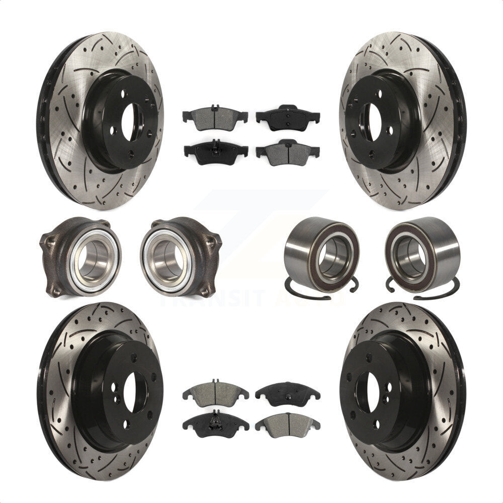 Front Rear Wheel Hub Bearings Assembly Coated Disc Brake Rotors And Semi-Metallic Pads Kit (10Pc) For Mercedes-Benz E350 E400 With 322mm Diameter Rotor KBB-107460 by Transit Auto