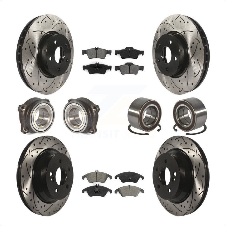 Front Rear Wheel Hub Bearings Assembly Coated Disc Brake Rotors And Semi-Metallic Pads Kit (10Pc) For Mercedes-Benz E350 E400 With 322mm Diameter Rotor KBB-107460 by Transit Auto